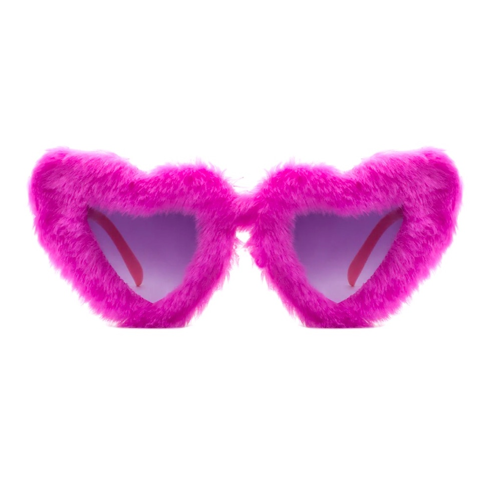 BRAND NEW furry FLUFFY HEART sunglasses / coachella/ costume / pink purple / fun